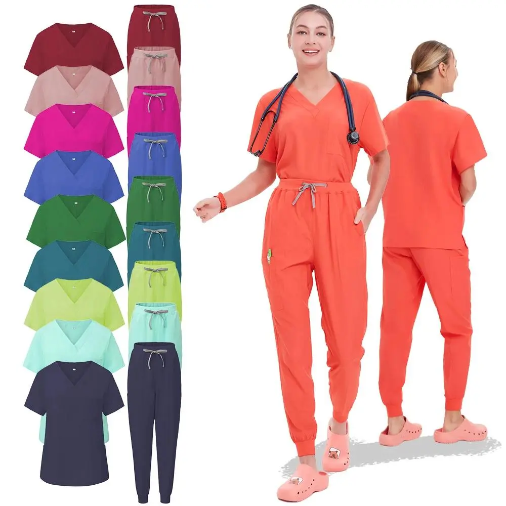 Quick-dry Nursing Scrubs Uniforms Sets for Women Men Polyester Spandex Scrub Jumpsuit Doctor Medical Uniform S2102