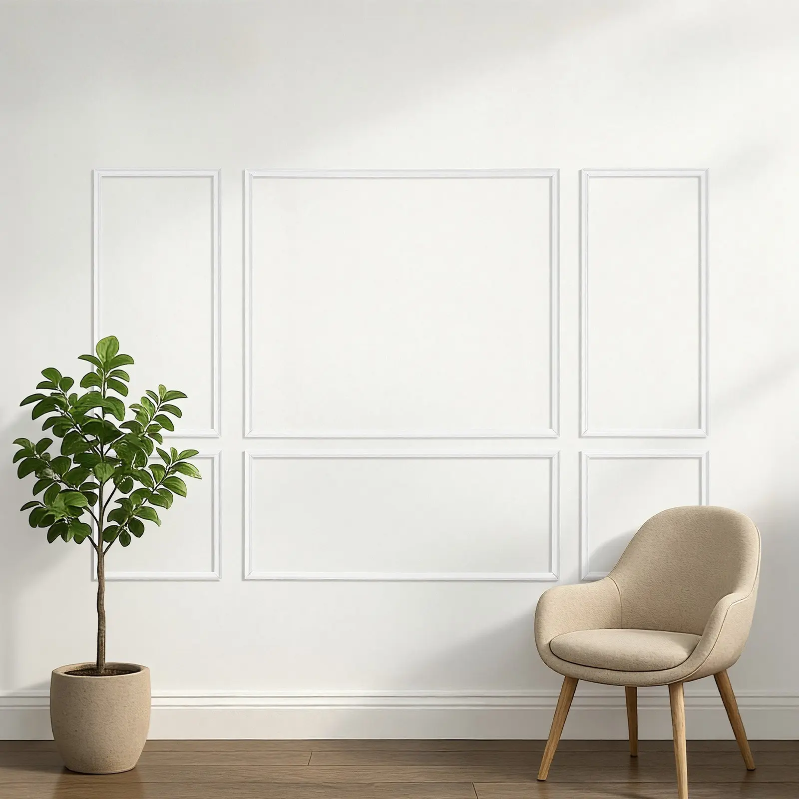 VEVOR 3 Pack Wall Molding Wall Panels Kit, Lightweight Paintable Polystyrene Accent Trim, Easy to Install for Living Room, Bedroom, White (23x56.3in + 23x23in) [3 Sets Option Available]
