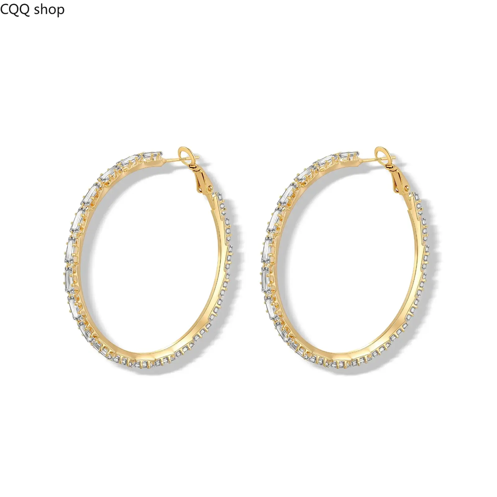 14K Gold plated Gold T-Shaped Cubic Hoop Earrings For Women  With Zirconia Sensitive Ears Womens earring 1.57/1.96/2.36inch Fashionable Gift