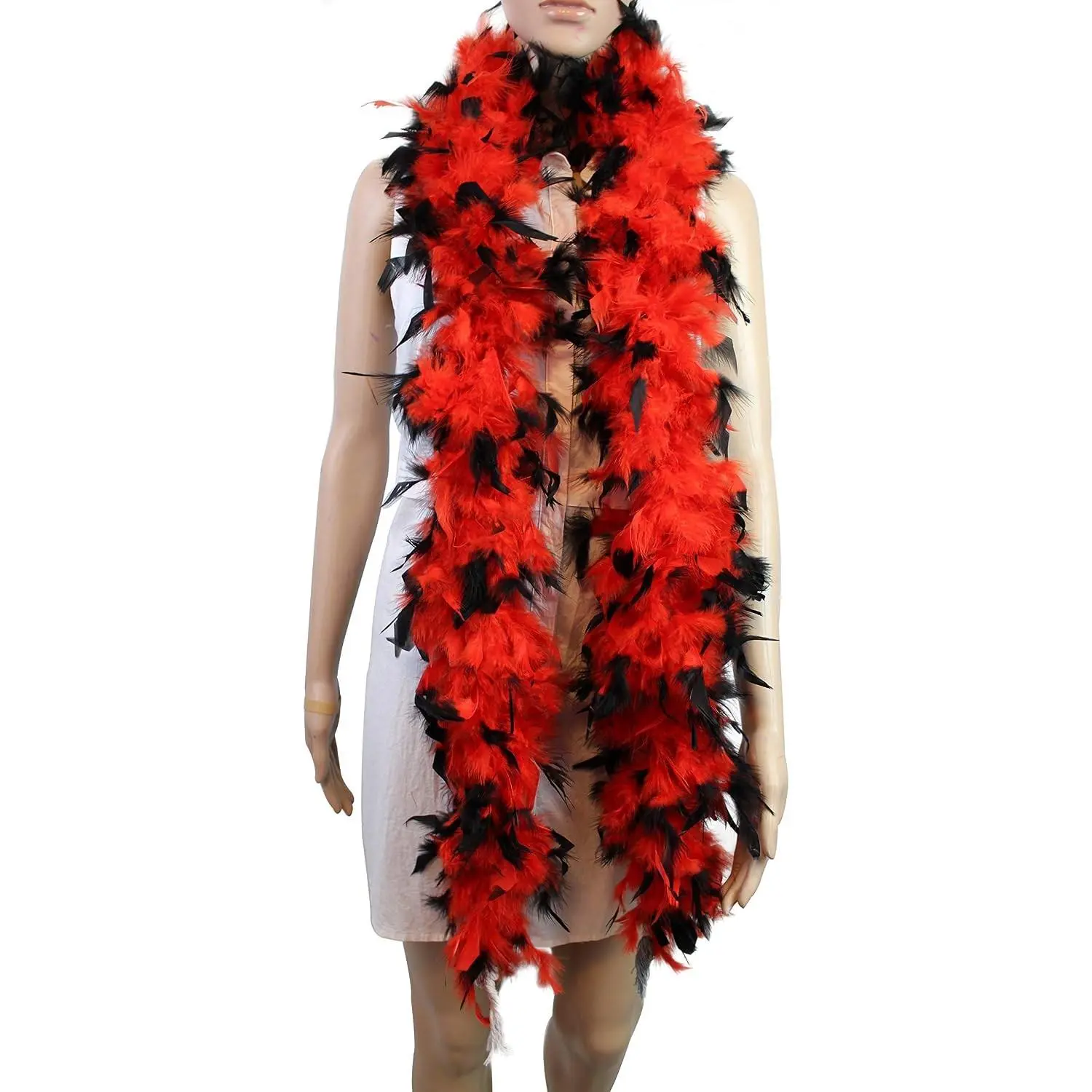 60 Gram, 2 yards Long Chandelle Feather Boa Great for Party, Wedding, Halloween Costume, Christmas Tree, Decoration(Red w/Black Tips Color_