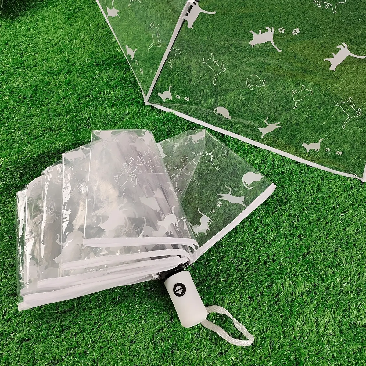 Clear Cat Pattern Umbrella, Portable Automatic/Manual Foldable Umbrella, Transparent Umbrella for Outdoor Photography, Street Photography, Travel, Gift