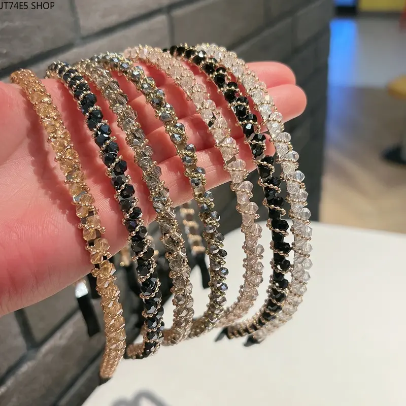 Elegant Crystal Beaded Headband for Women, Minimalist Thin Alloy Band with Anti-Slip Grip for Daily Use & Formal Outfits, Minimalist Outfits, Alloy Metal, Thin Band, Formal Wear, Bling Hair Fashion