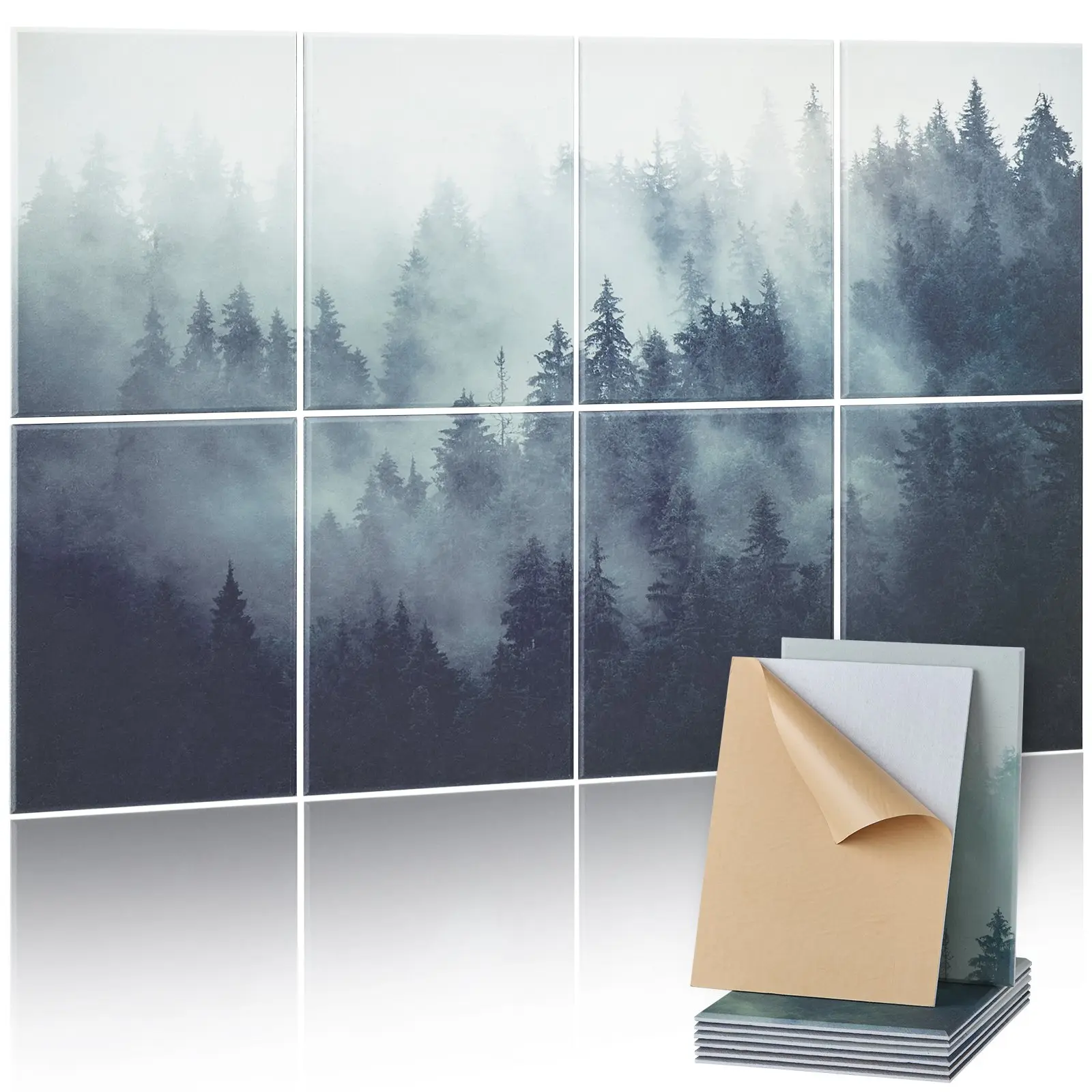 【DealsForYouDays】VEVOR 8-Pack Rectangular Polyester Art Acoustic Panels, 63x23.62x0.4in Self-Adhesive Indoor Soundproof Wall Tiles, NRC 0.85 Sound Dampening Absorbing Boards for Homes/Offices, Forest