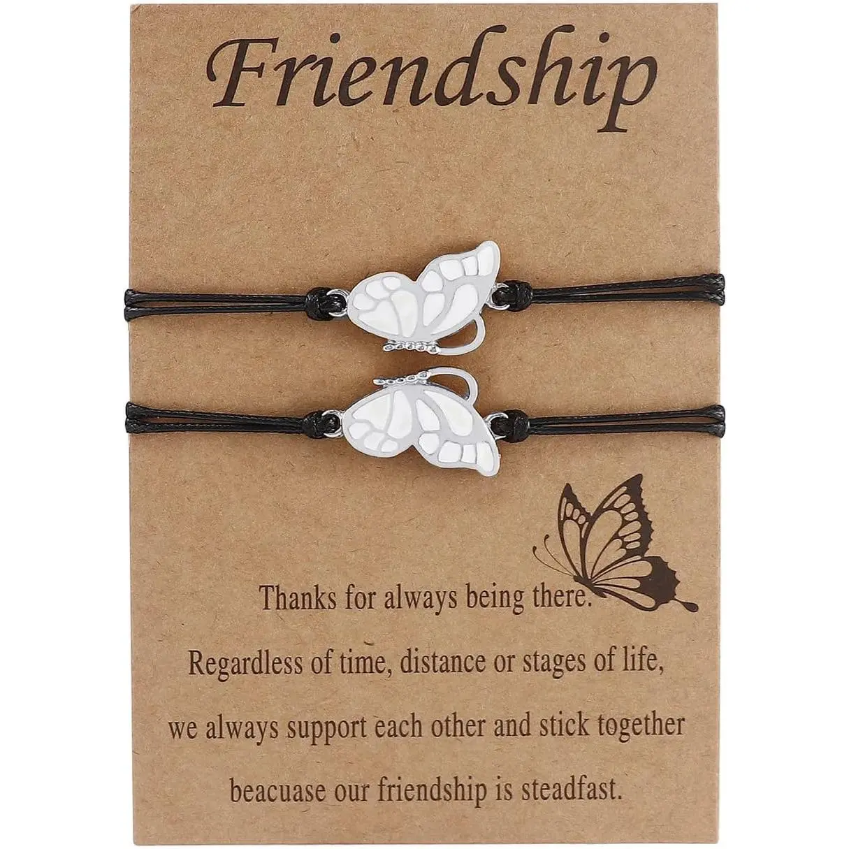 2 count Butterfly Friendship Braide Rope Bracelet Set with Card Adjustable  Bracelet for Women   Long Distance Matching  Birthday