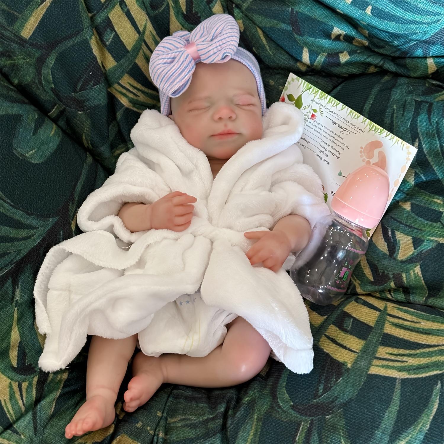 17.7 Inch Cuddly Can Open Mouth Pascale Full Body Solid Silicone Girl Doll With Painted Bald 3D Painted Skin Handmade Waterproof Flexible Newborn Doll For Kid's Gift And Present