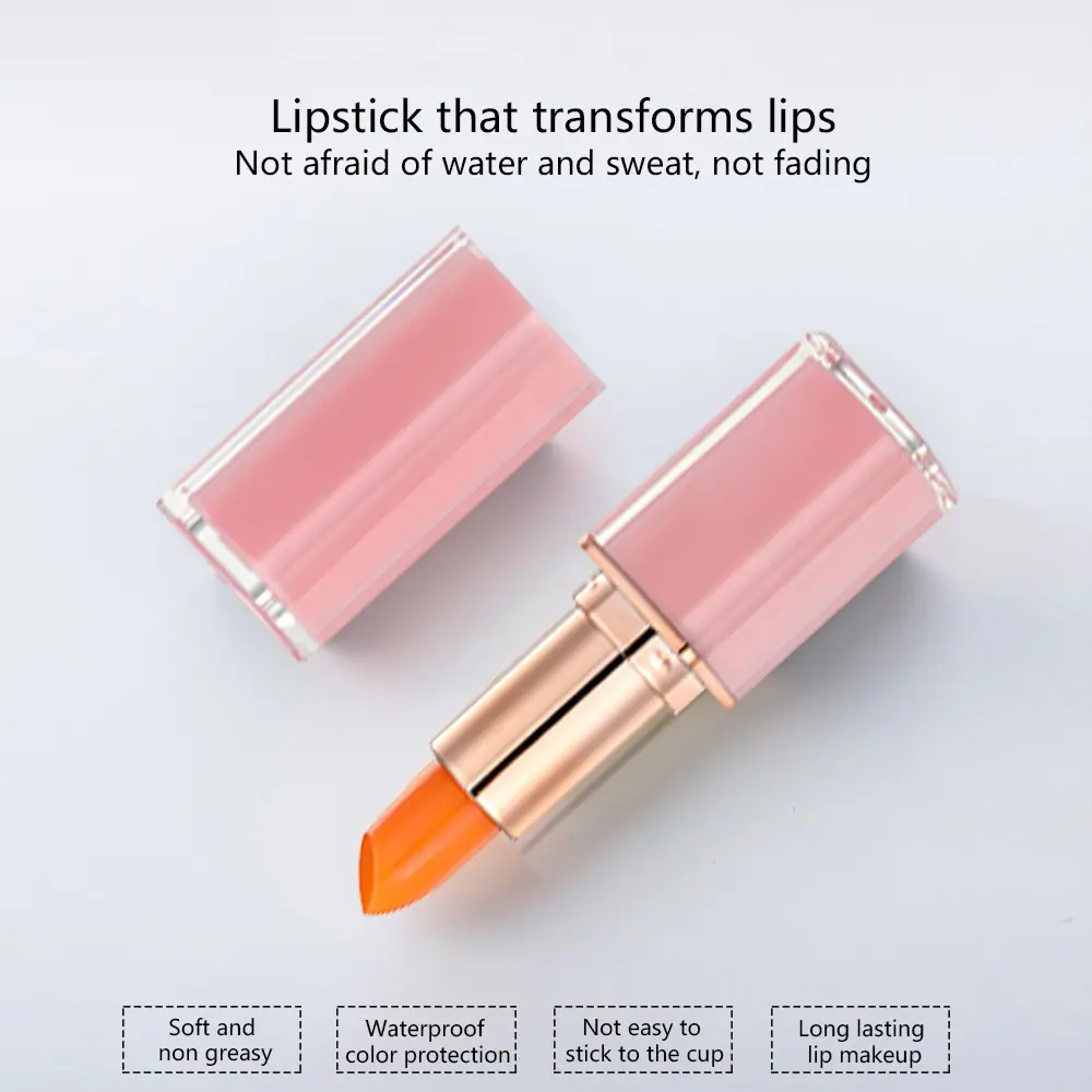 1Pcs Qiyouxiaowu Color Changing Lip Balm Pink Transparent Square Tube Lipstick Infused with Carotene Beeswax Vitamin E Hydrating Repair Dry Lips Long Lasting Glossy Lip Tint for Daily Makeup Beginners Women Travel Lip Primer