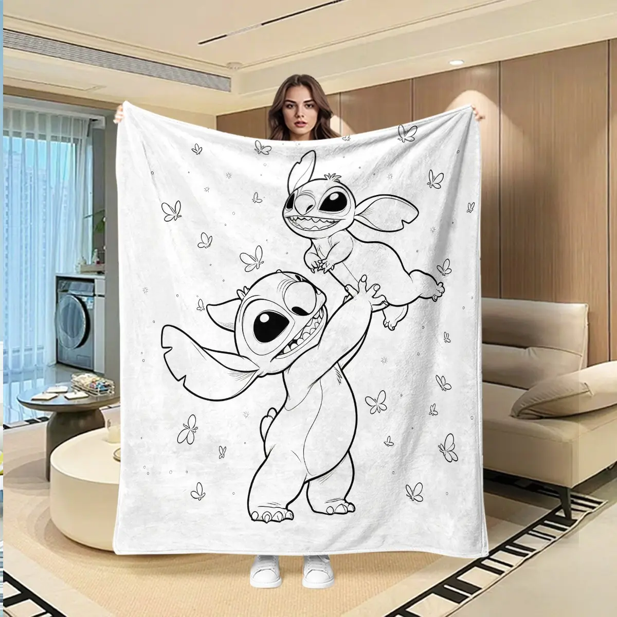 Line Draft Couple Interactive Blanket, Creative Digital Print Soft Flannel Blanket, Holiday Gift, Multi-Purpose Rug