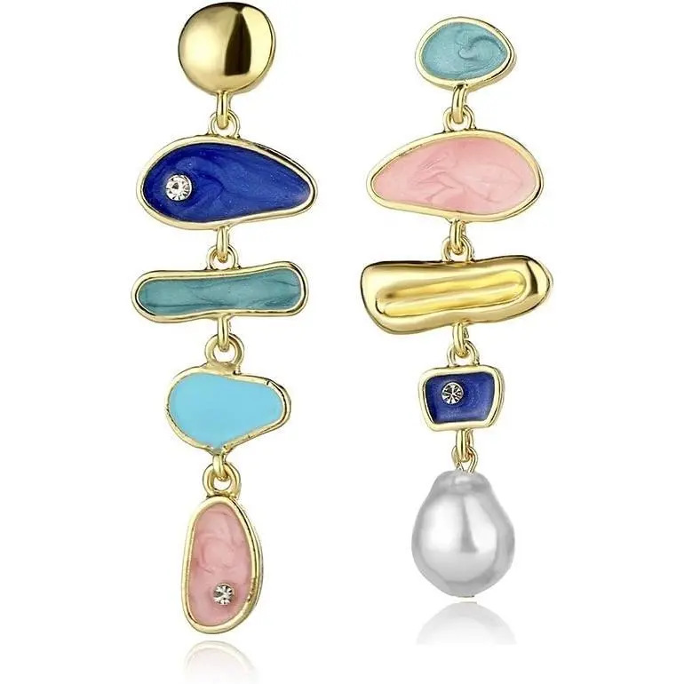 Elegant Irregular Colorful Baroque  Dangle Earrings for Women -  Long  Drop  Statement Earrings Colored  Enamel Trendy Dangling Wedding Prom Bridal