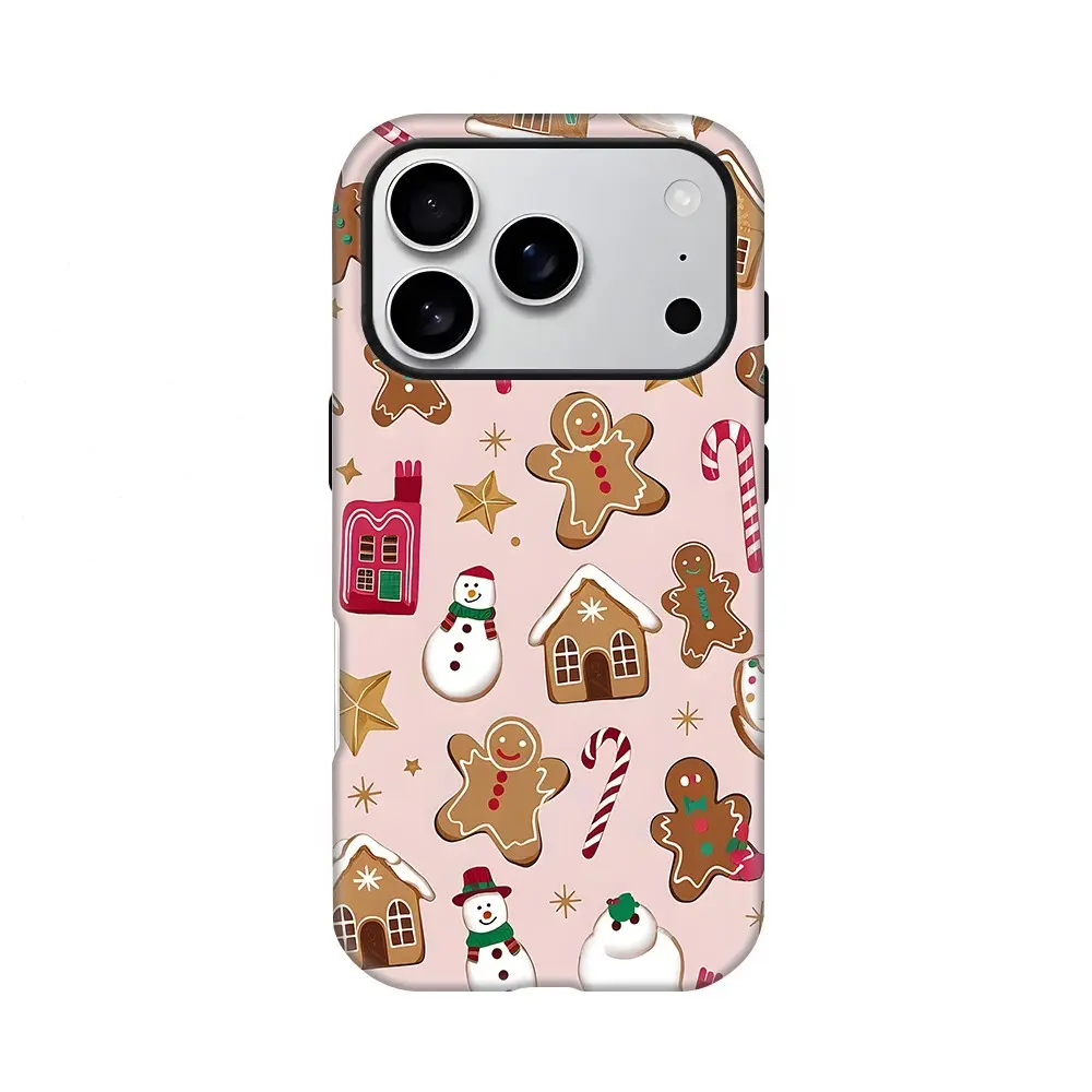 Christmas Gingerbread Man Phone Case, Vivid Side Print, Dual Layer PC+tpu, Shockproof, Anti-Yellowing, for iPhone & Samsung