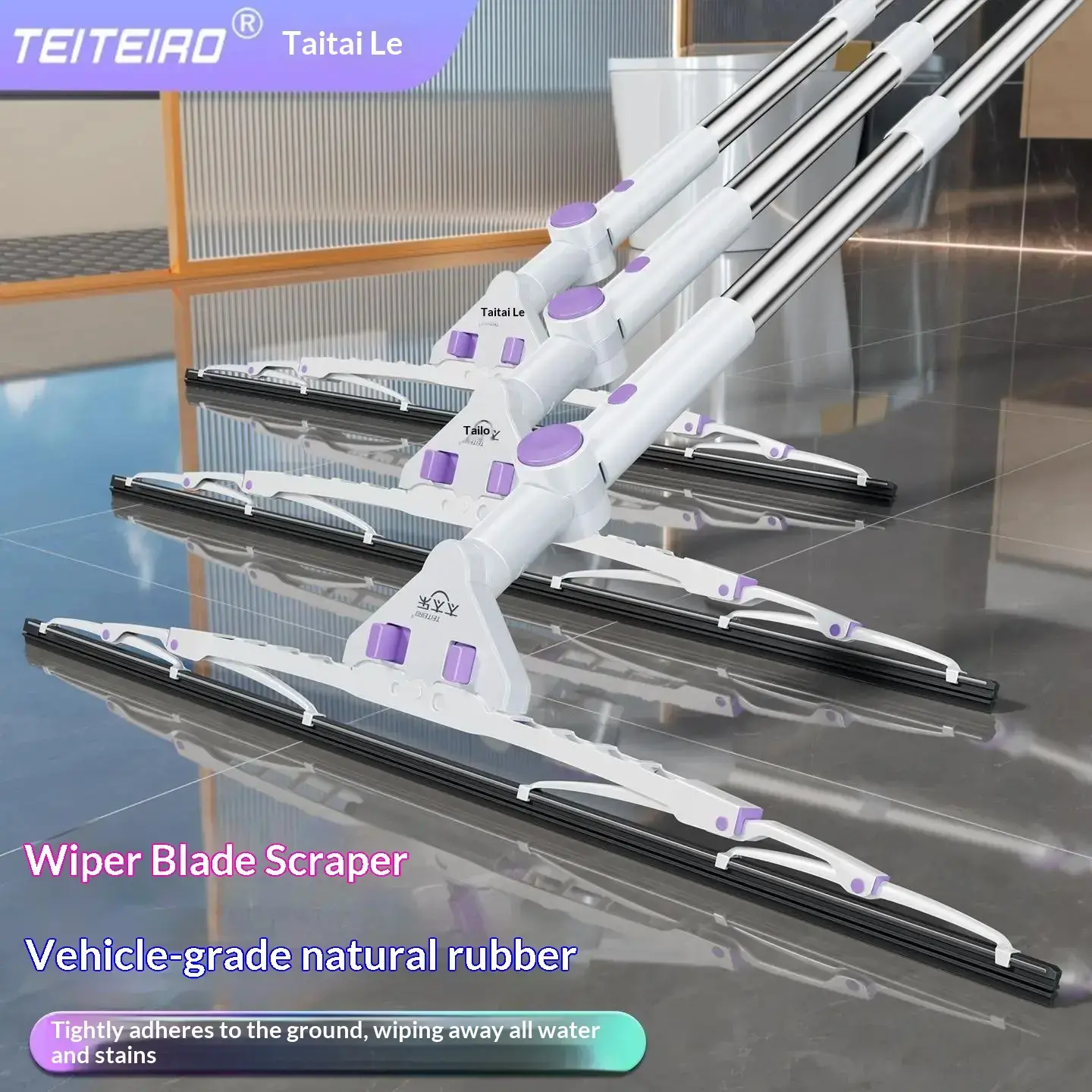 New telescopic handle triangular magic broom, car-grade natural rubber floor squeegee, household water scraper Extendable Pink Broom and Dustpan Set