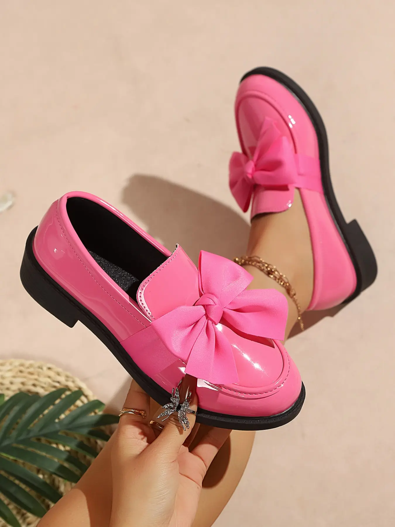 2026 New Patent Leather Bowknot Thick Sole Loafers, Solid Color Platform Slip On Office Commuting Shoes, Soft Chunky Low Heel Casual Walking Flats, Multi Color Daily Campus Office Footwear For Women