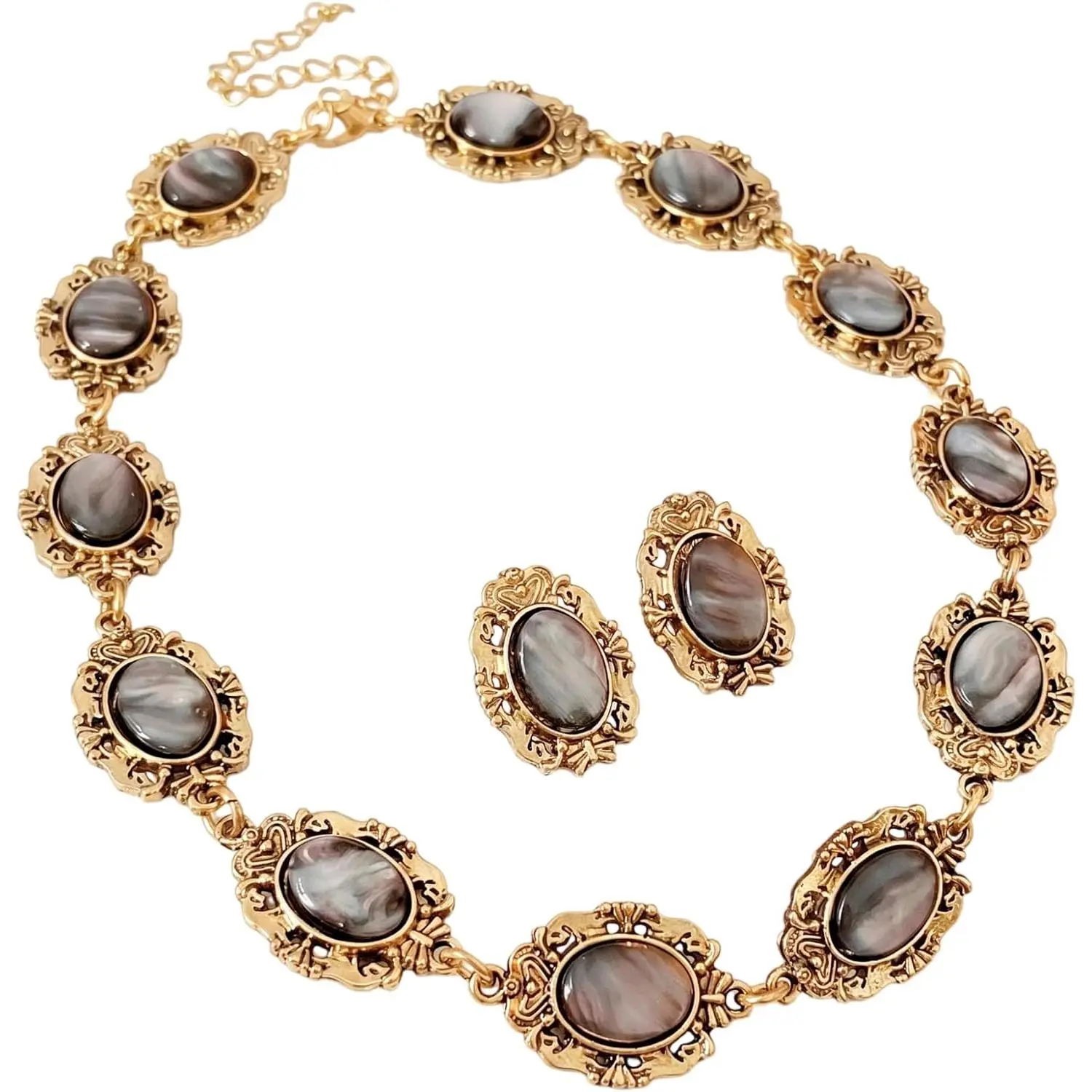 Set - Statement Faux  Necklace Earring Bracelet for Wedding Dinner Party Prom Victorian Medieval Accessories