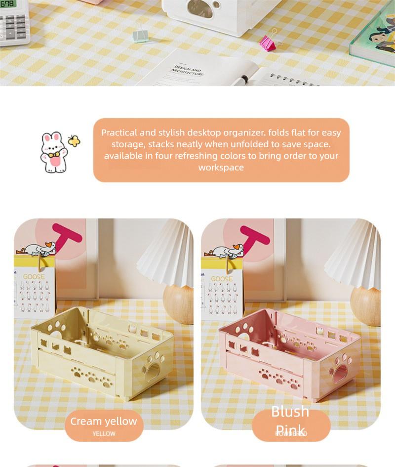 Clario "Rainbow Palette" Aesthetic Trio Folding Crate — Modular Desktop Storage for Stationery and Desk Reset. This Collapsible Pastel Organizer is Perfect for Skincare, Washi Tape and Office Supplies. Pinterest Style Space Saving Solution