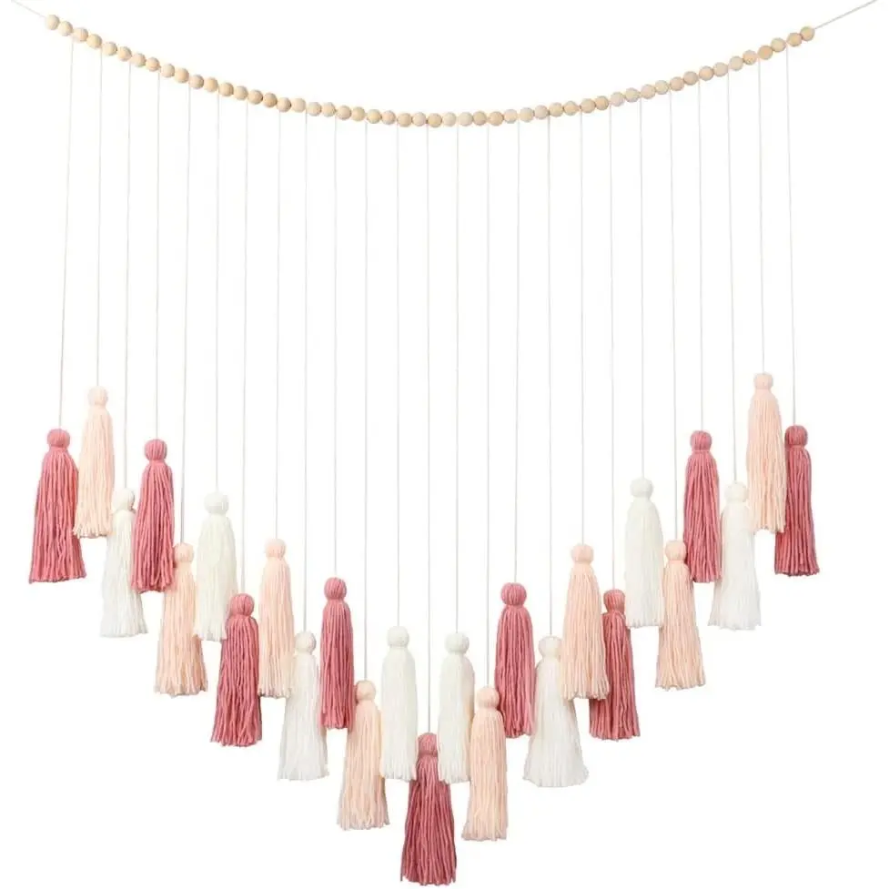 Blush Pink Macrame Wall Hanging – Boho Tassel Wall Decor for Nursery, Girls Bedroom, Dorm Room, Baby Shower, Classroom Reading Corner, Wedding Backdrop & Cozy Home Decor