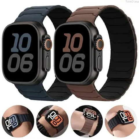 Magnetic Adjustable Silicone Watch Strap - Smartwatch Accessories for Adults, Quick-Release Snap Magnet Solid Color Everyday Comfy Durable 38mm-49mm Wristband, Compatible with Series 7-10, SE & Ultra 2