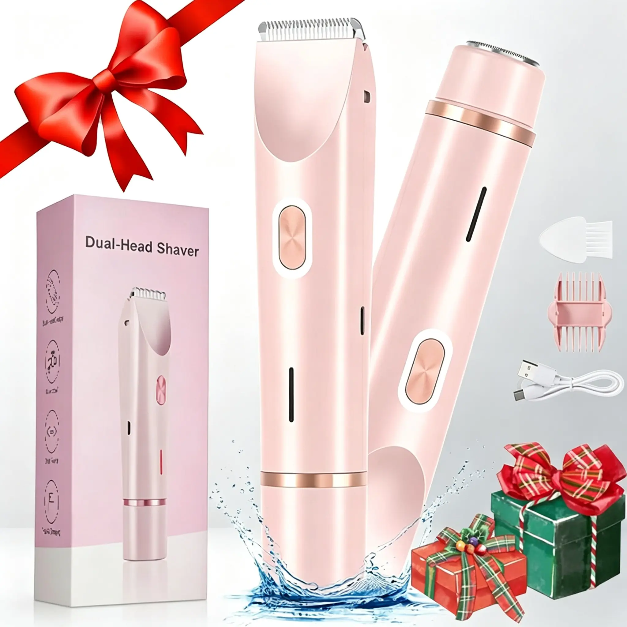 Mother'S Day Gift, 2 in 1 Electric Hair Removal Tool Trimmer for Women, Dual-head Electric Razors, Body & Facial Electric Shaver, Waterproof Wet & Dry Use Trimmer, Shaver for Women