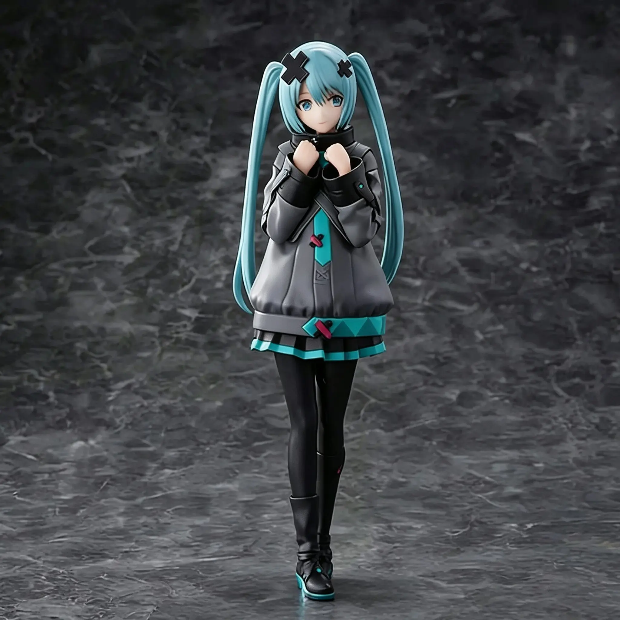 Hatsune Miku Trendy Workwear Standee Figure, Collectible Figurine, 20.5cm Height, Aqua Blue Twin Tails, Geometric Details, PVC Material, Perfect for Collection, Collectible Figures