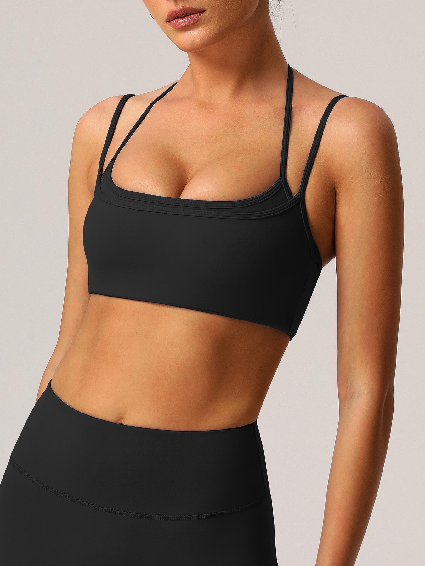 Women's Solid Halter Neck Sports Bra, Breathable Comfortable Wireless Sports Bra, Ladies Sportswear for Indoor Outdoor Wear, Gymswear, Workout Bras, Workout Clothes Women