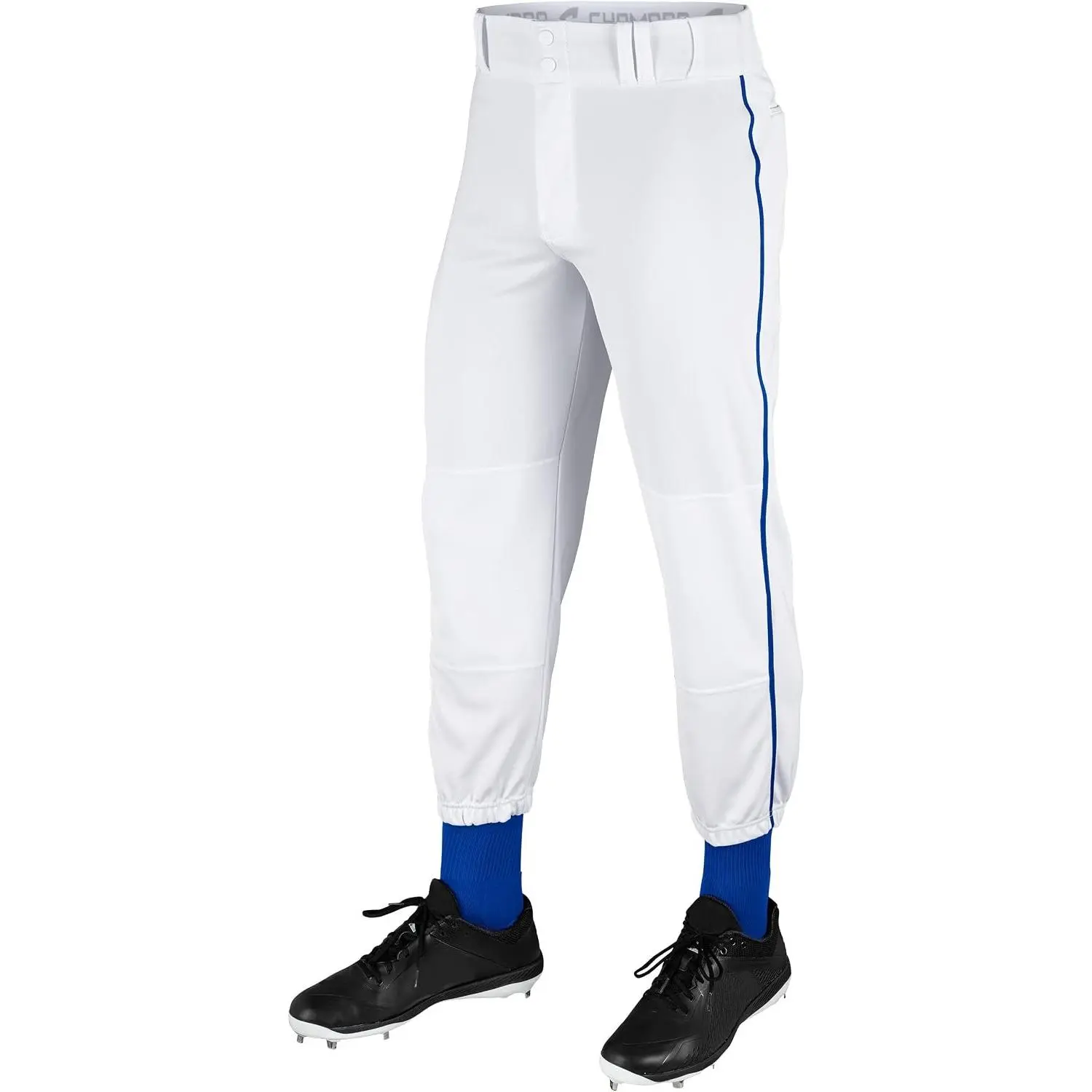 Traditional Fit Triple Crown Classic Baseball Pants with Contrast-Color Braid Piping and Reinforced Sliding Areas, White, Royal Pipe, Large
