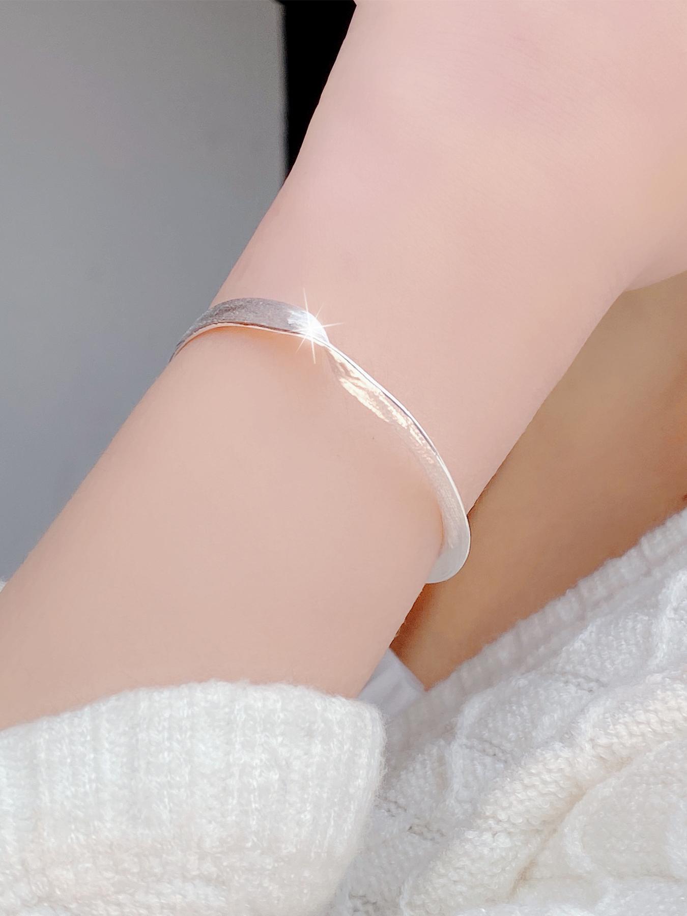 S925 Sterling Silver Simple Design Bangle Bracelet, Fashionable Jewelry for Women & Girls, Trendy All-match & Exquisite Jewelry for Birthday Gift