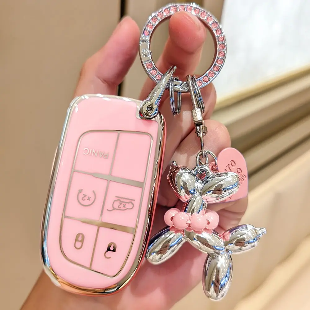 Glossy Water Drill Keychain for Jeep, Soft Tpu Car Key Protector, Car Key Cover, Fits Chrysler 200 300, Dodge RAM, Challenger, Traveler, Car Key Accessories
