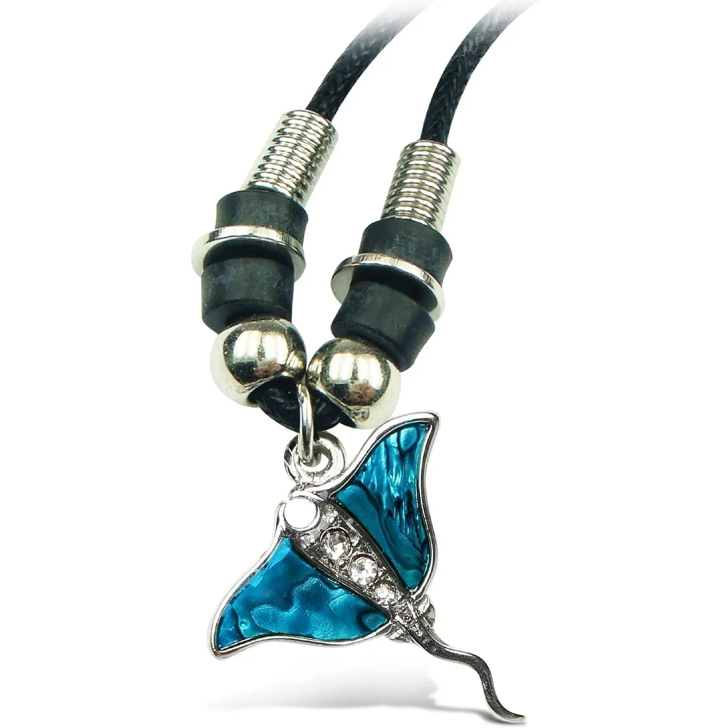 Blue and Silver Manta Ray Necklace - Elegant Jewelry with Genuine New Zealand Paua Shell Pendant, Ocean Themed Unisex - 18 Inches Long