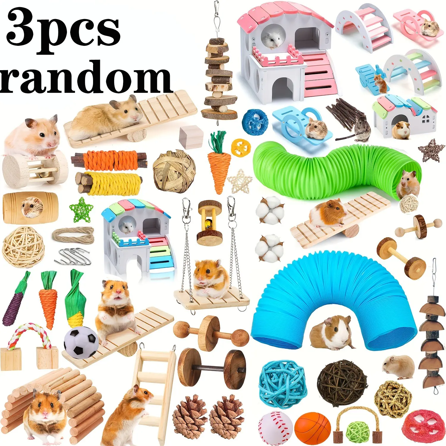 Hamster Chew Toys Set, Guinea Pig Hamster Rat Toys, Small Animal Molar Toys, Teeth Care Wooden Accessories, for Guinea Pigs Mice Rats Mouse