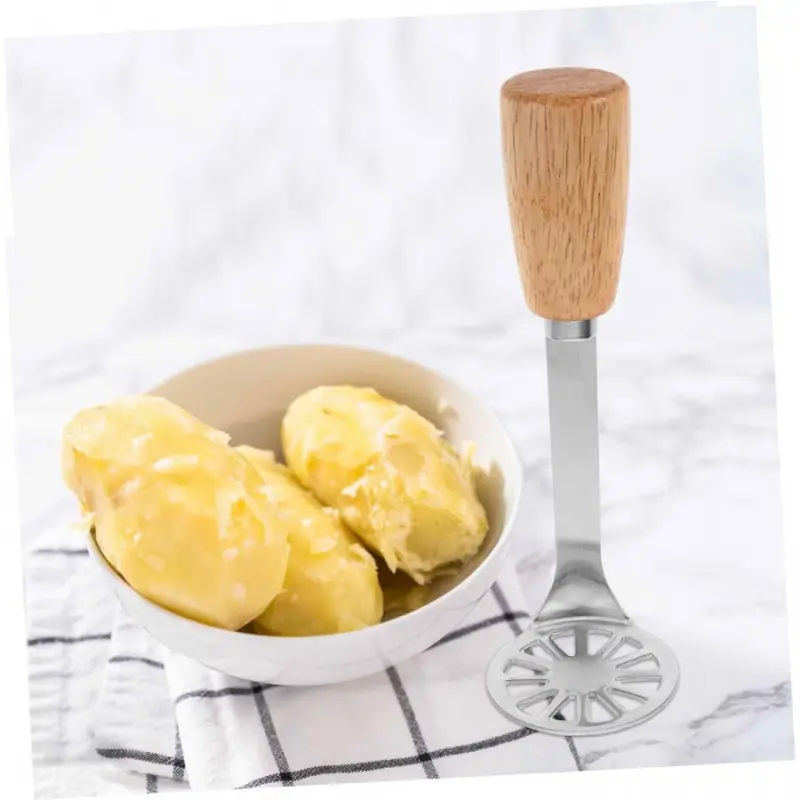Stainless Steel Potato Masher with Wooden Handle, Manual Hand Food Mashing Tool for Mashed Potato, Pumpkin, Banana, Vegetable Fruit Puree Kitchen Gadget Utensils