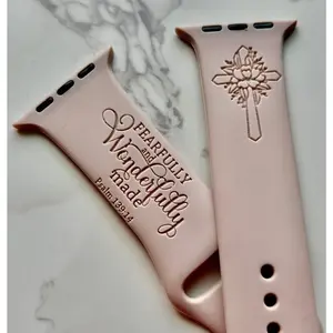 Laser Engraved Christian Cross Silicone iWatch Band - Fearfully and Wonderfully Made Bible Verse Strap for 49/46/45/44/42/41/40/38mm Ultra 3/2/1 Series 11/10/9/8/7/6/5/4/3/2/1/SE