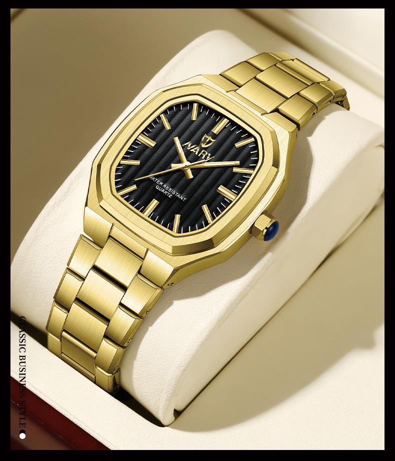 Men's Luxury Gold Square Quartz Watch - Stainless Steel Band, Water Resistant, Gold Textured Dial, Luminous Hands, Business Casual Dress Wristwatch, Perfect Gift for Him