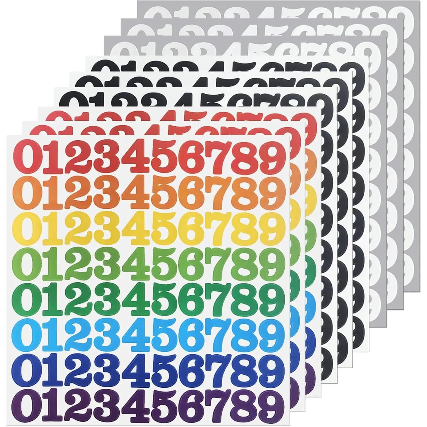 1-Inch Removable Self-Adhesive Vinyl Printed Digits Stickers (0-9, 720 Count) for Labeling - Black, White, Multicolor - Ideal for Office Users’ Files, Storage Boxes
