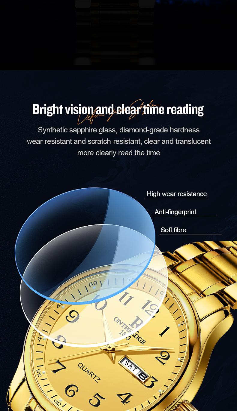 His & Hers Luxury Gold Quartz Watch Set for Senior Couples - Easy Read Large Dial, Day Date Display, Stainless Steel Band, Comfortable Casual Wristwatch, Perfect Retirement Anniversary Gift for Parents