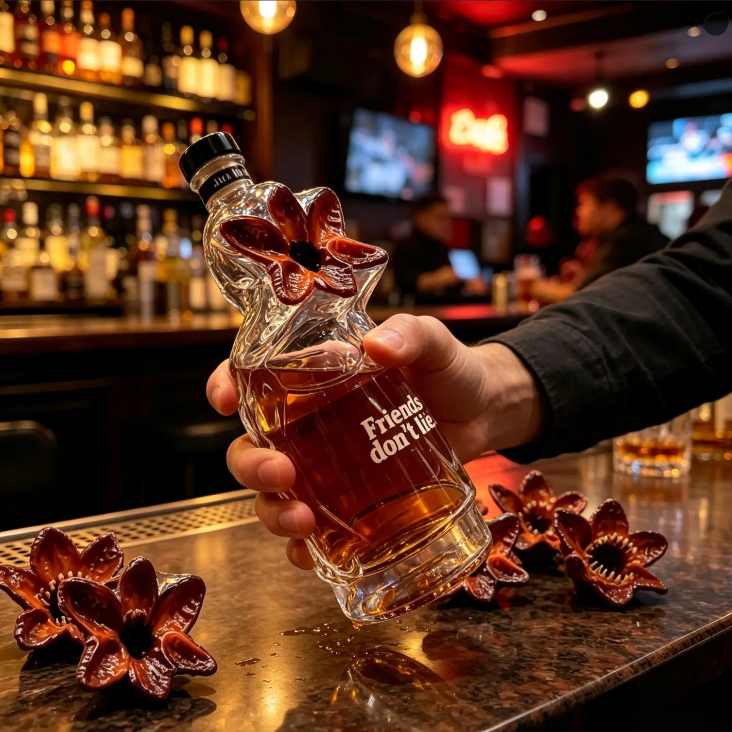 Hand Blown Borosilicate Glass 350ML Demogorgon Whiskey Bottle, Unique Stranger Things Decanter, Bar Decor & Gift Idea