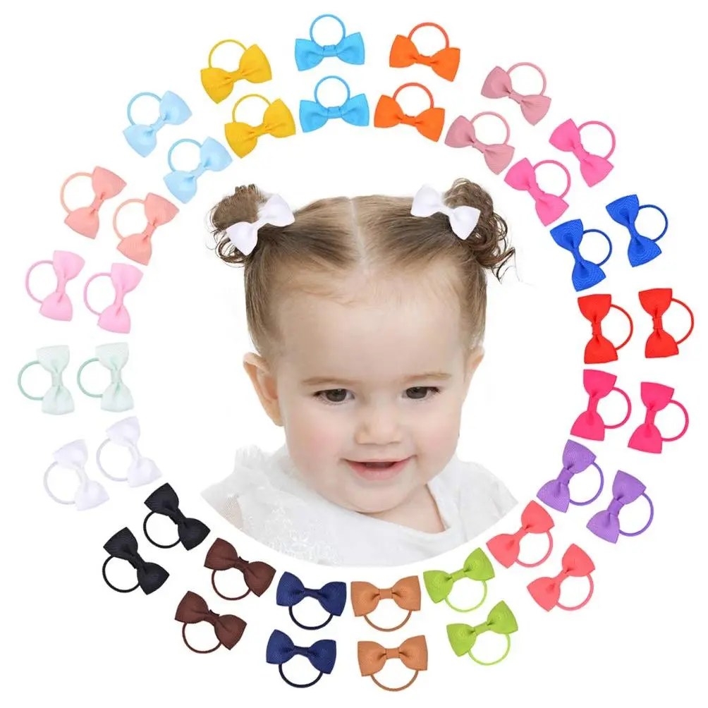 40PCS 2 Inches Baby Girls Hair Bows Ties Mini Boutique Elastic Hair Rubber Ribbon Hair Band Accessories  Kids Toddlers Infants (40 PCS), Multi-colored