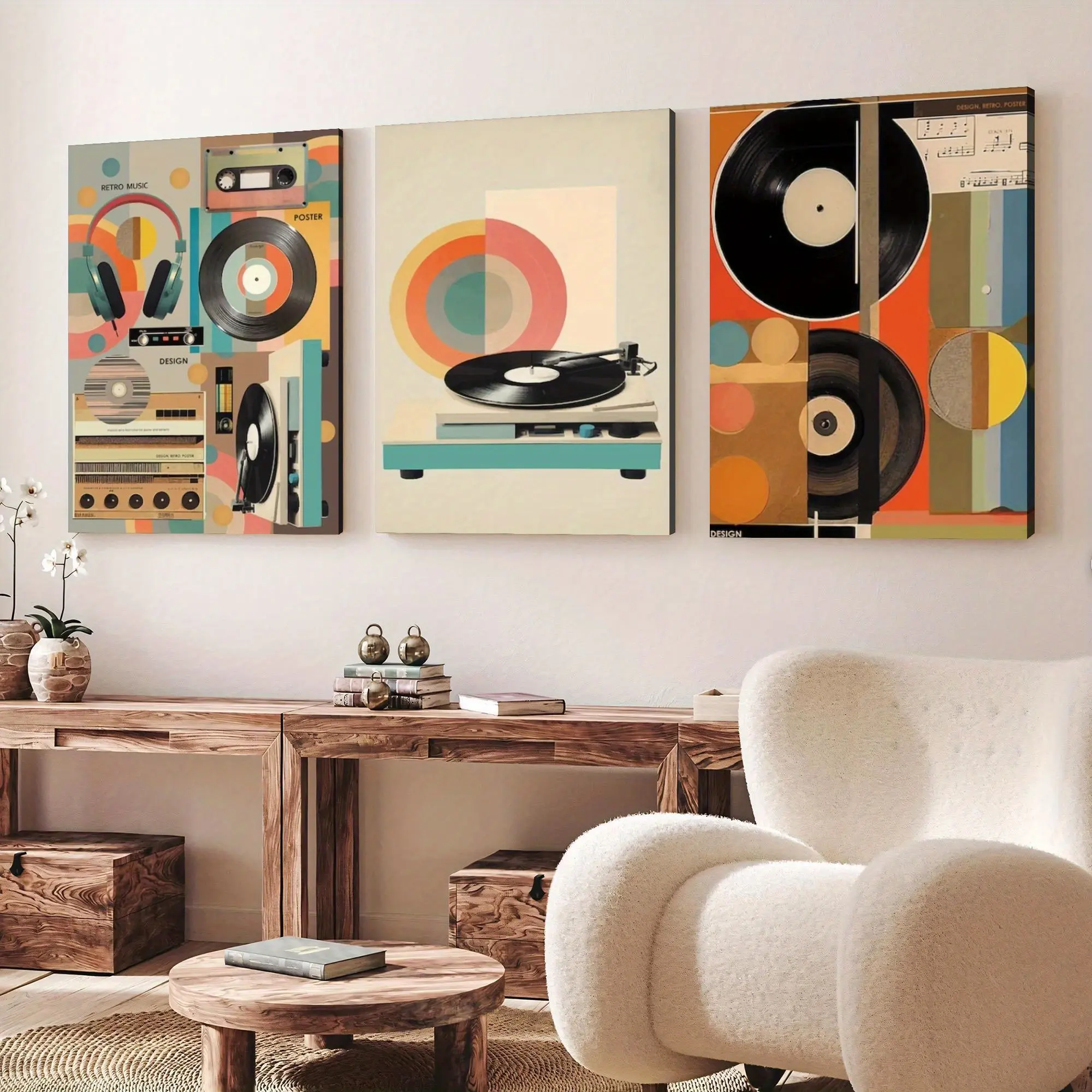 Aesthetic Room Canvas Wall ArtAesthetic Room Decor 2D Panel, 2D Panel, three-piece vintage hip-hop wall art, including ceramic records, headphones, and tape canvas, all pieces are framed with wood. This modern home decor is perfect for the living ro