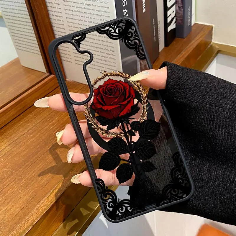 Magnetic Silicone Cellphone Case for Samsung Galaxy S22+ S23 Ultra S24 Plus S25 S26, Floral Dream Glow Pattern, Non-Yellowing TPU, Shockproof Anti-Scratch Protection Casing, Stylish Mobile Phone Accessories Cover, Flowers, Super-Soft Touch Feels Gentle In