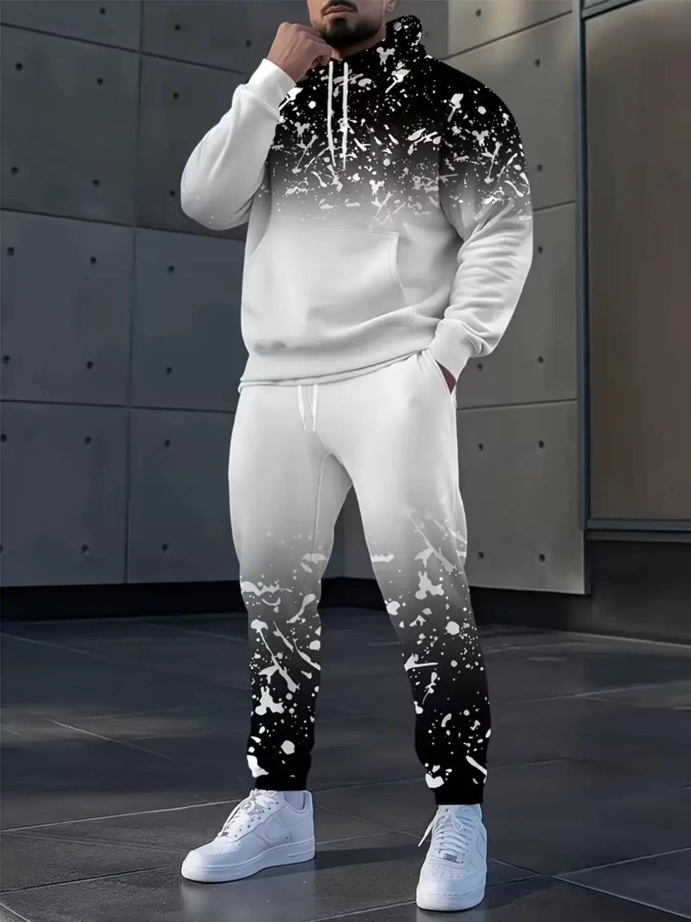 Men's 3D Digital Print Gradient Casual Sport Hoodie Pants Set, Athleisure Tracksuit Sets, Ideal for Daily Wear, Outdoor Activities, Sports, Campus, Leisure, Gift Option