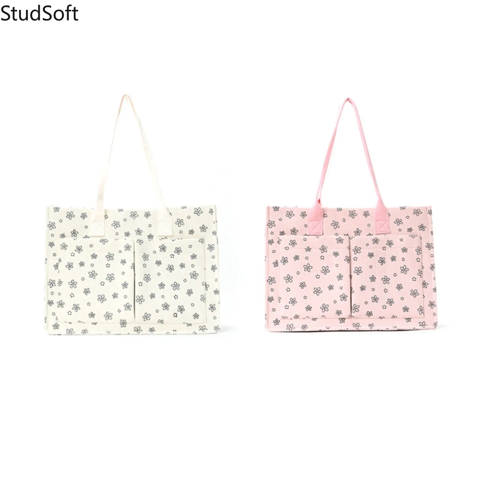 Trendy Canvas Floral Tote Bag Women Cute Daisy Print Shoulder Purse Vintage Multi Pocket Satchel Handbags High Capacity for Travel Daily Commute, Floral Print