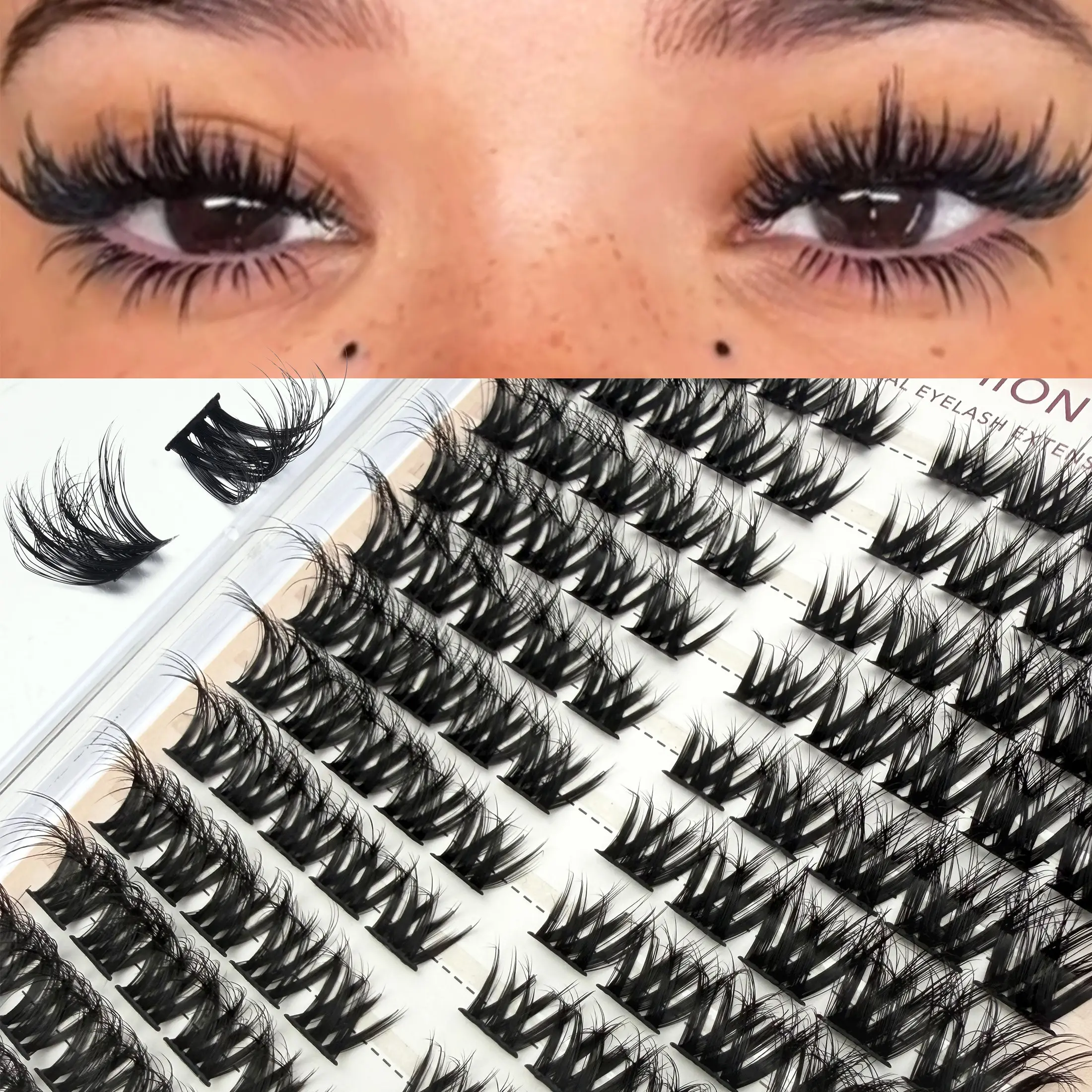 Voluminous False Lash Set, Dense Lash Clusters, Single Fiber False Lashes, Fox Fur Mimic, D Curl, Synthetic Fiber, Single Item Pack