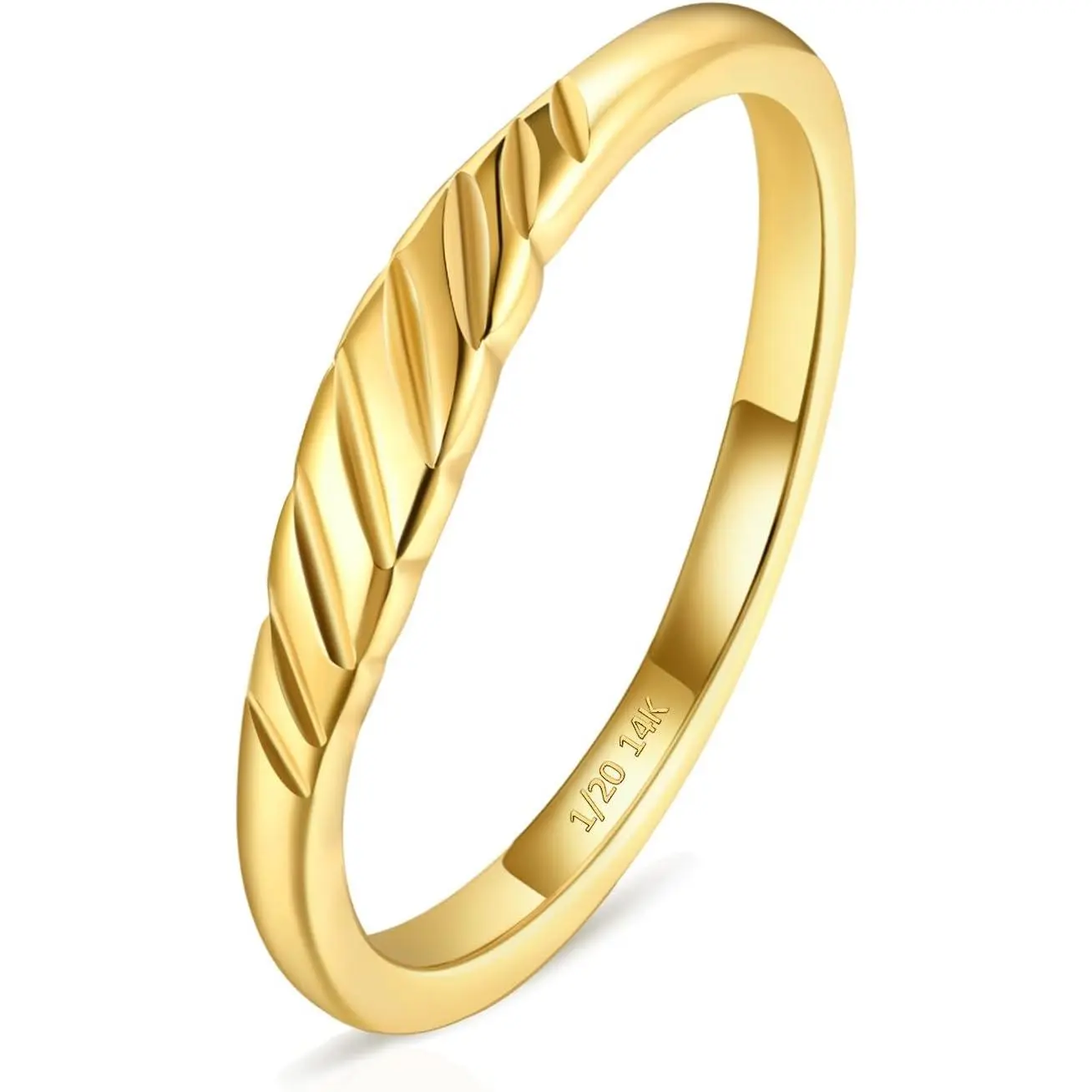1.5mm 14K Gold Filled Slim Signet Rings Thin Croissant Pinky Ring for Women Girls Dainty Gold Twisted Stacking Statement Flat Ribbed Plain Band Comfort Fit Size 4 to 10