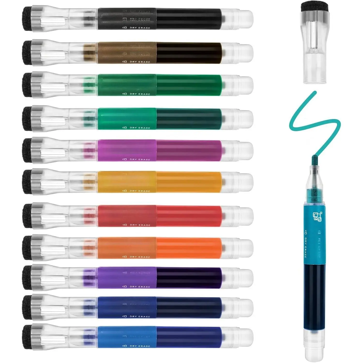 Dry Erase Markers, High-Capacity Liquid Ink with Visible Window, Fine Tip, 12 Colorful  Whiteboard Markers with Eraser for Teachers Office Supplies