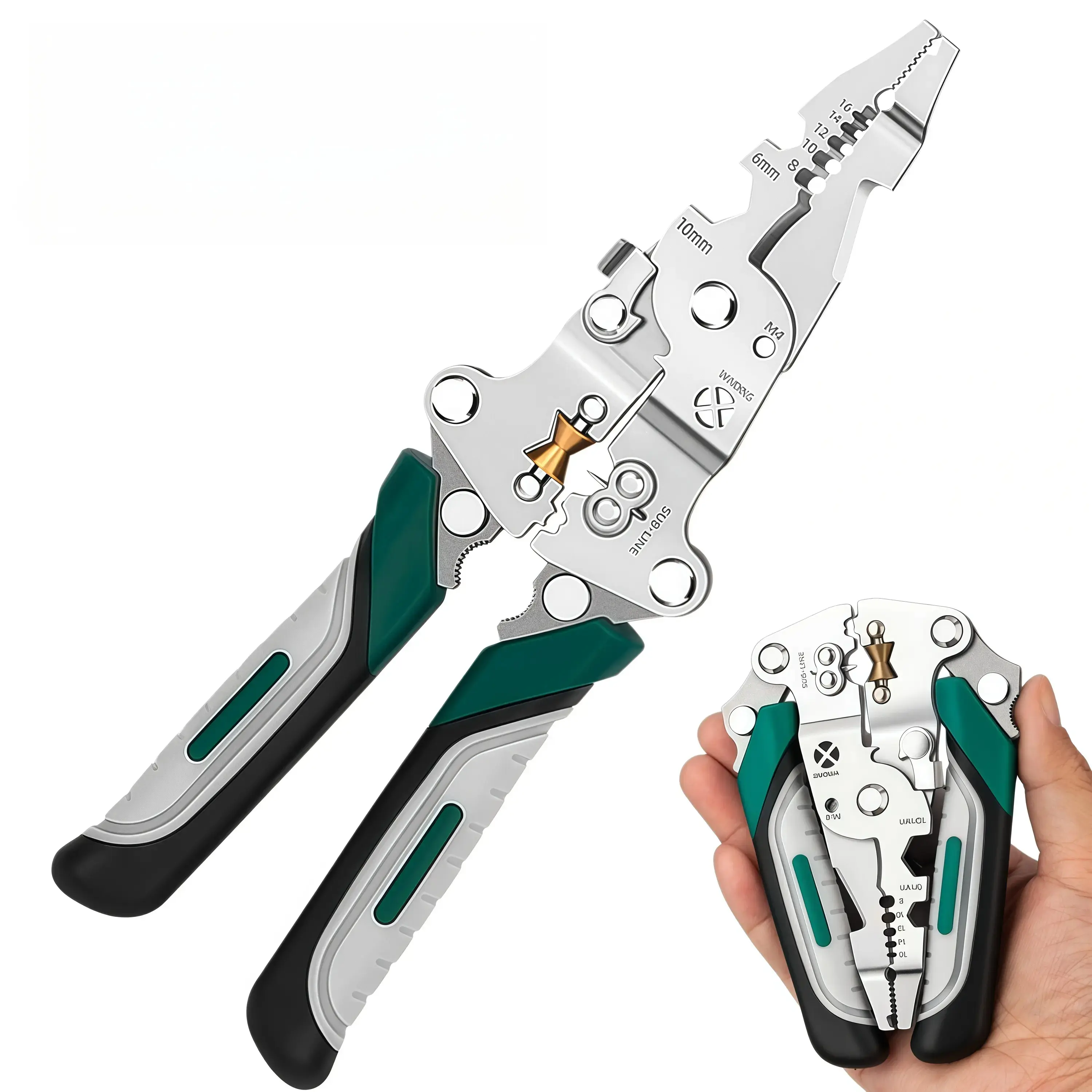 10-in-1 Foldable Wire Stripper Crimper Tool, Multifunctional Electrical Cable Cutter, Twister, Splitter Plier, Ideal Father's Day Gift for Dad, Tools