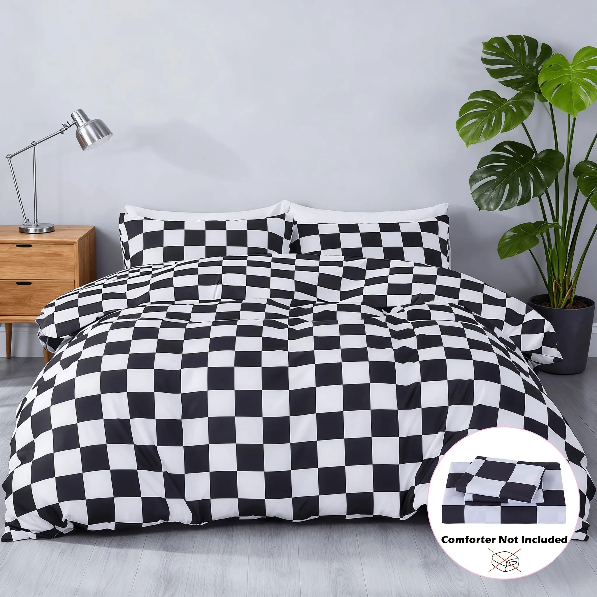 3-Piece Black & White Plaid Printed Duvet Cover Set, Soft Cozy Brushed Fabric Decorative Bedding Set for Bedroom & Guest Room, 1 Duvet Cover + 2 Pillowcases, No Comforter Insert Included, All Season Use, Ideal Birthday Gift