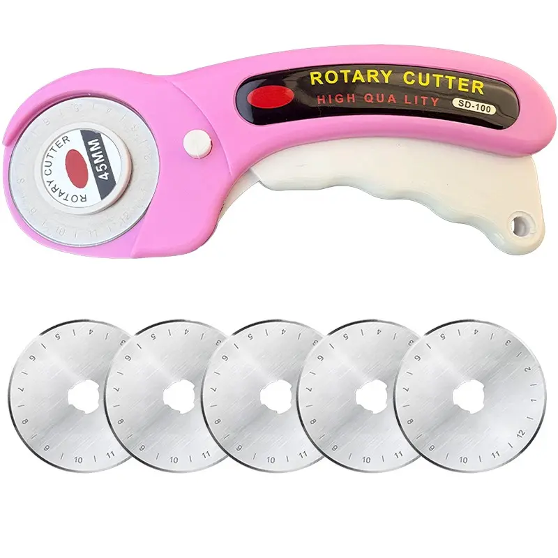 45mm Rotary Cutter with 5 Replacement Blades, Ergonomic Design, Safety Lock, Ideal for Fabric, Leather, Crafts, DIY Supplies