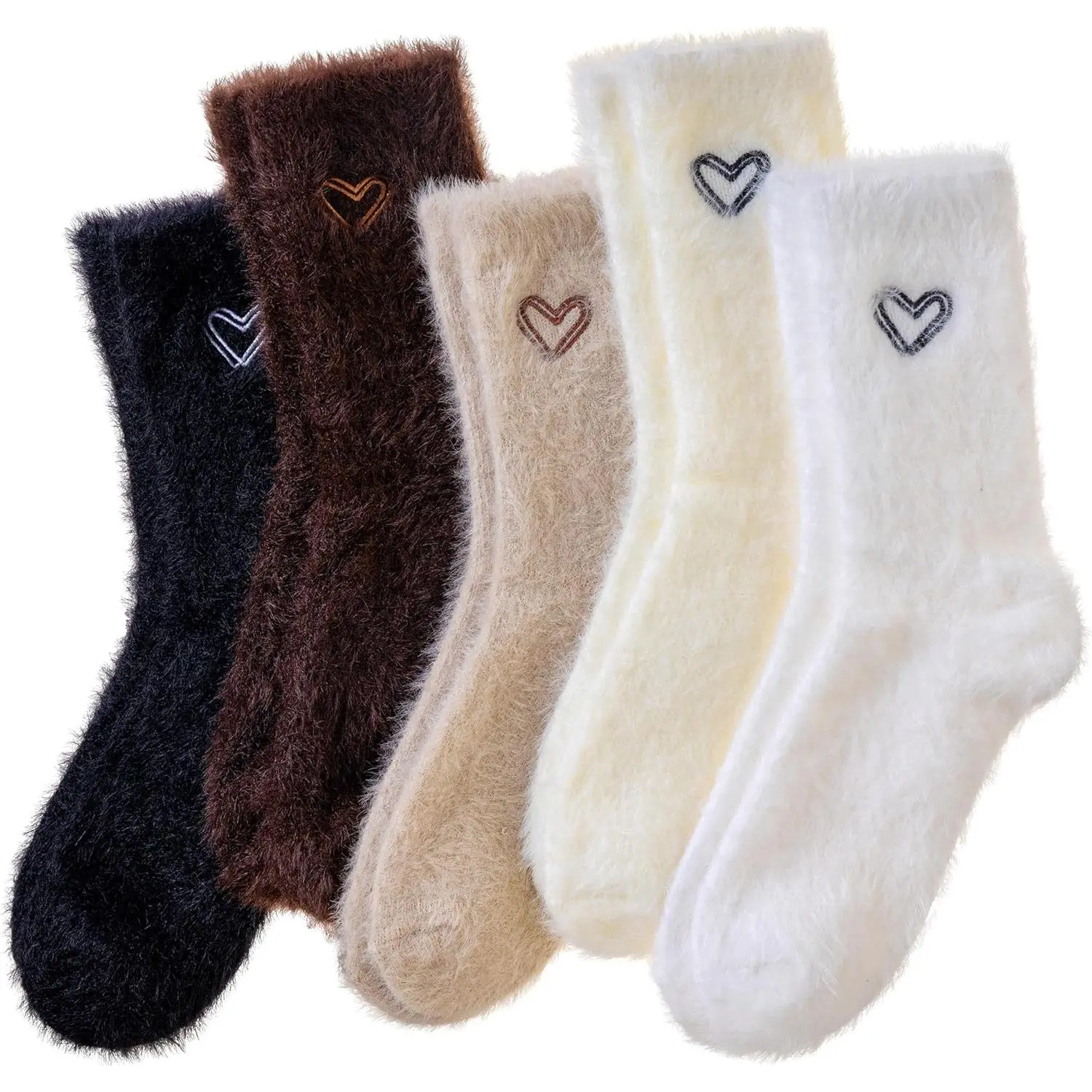 Fuzzy Socks For Women Fluffy Cozy Slipper Pink Heart Bow Warm Winter Home Sleeping Thick Comfy Socks 5 Pairs