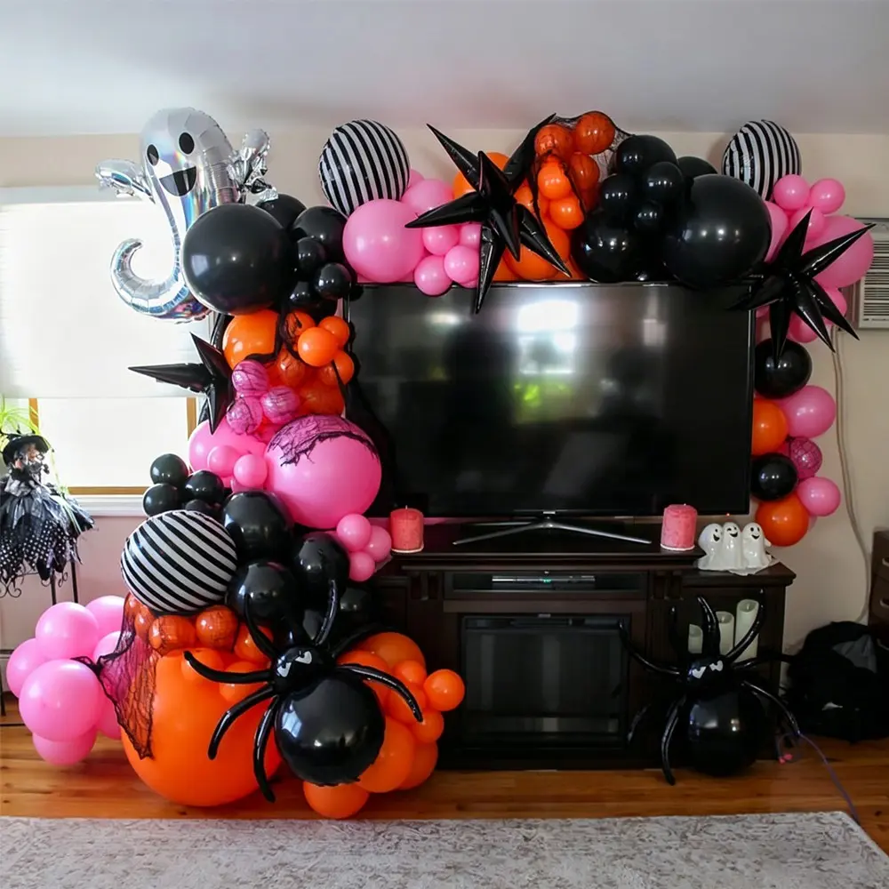 Halloween Balloon Arch Set, Laser Ghost Spider Aluminum Foil Balloons, Horror Garden Party Autumn Photography Background Decor, Balloon Arch Decoration