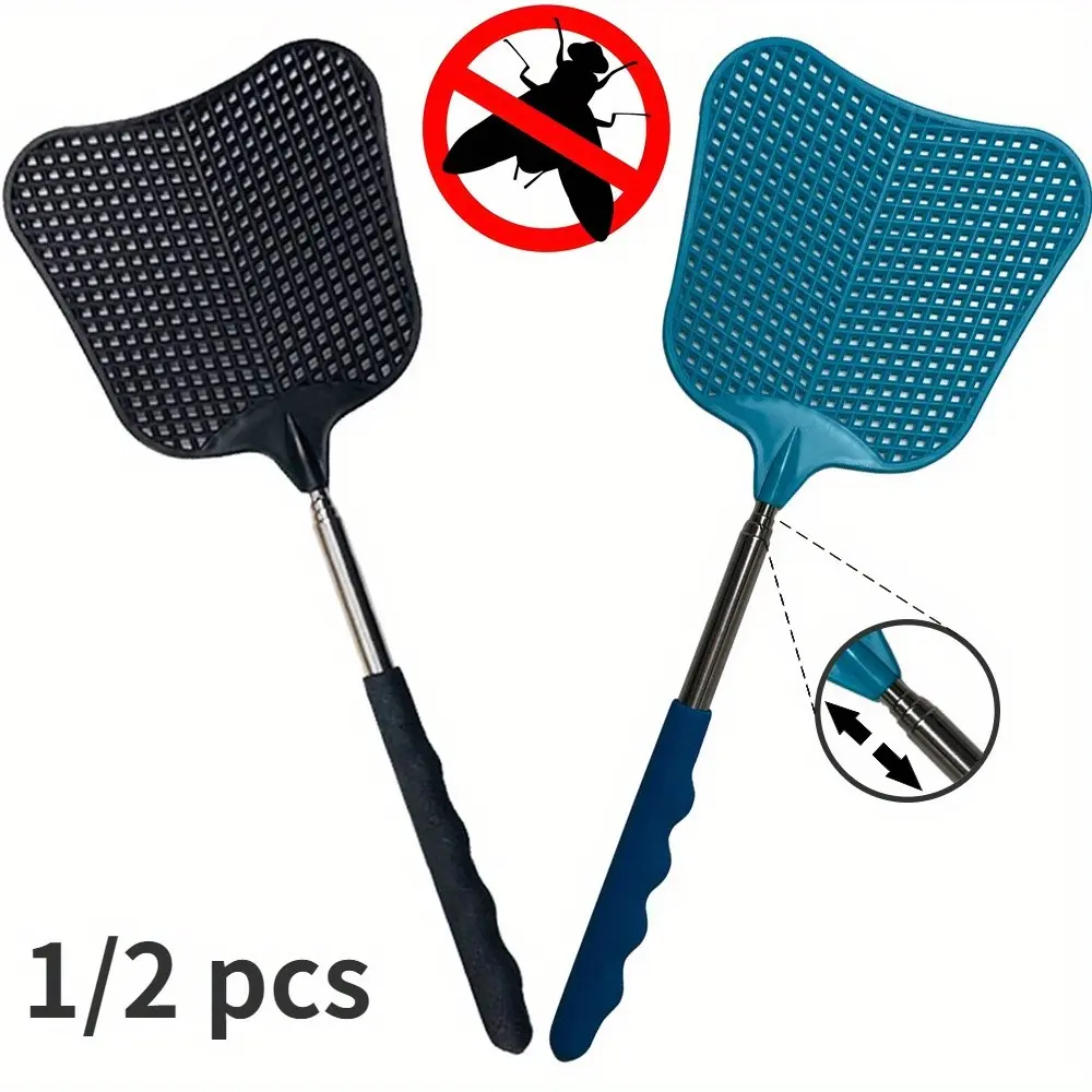2-Pack Extendable Fly Swatter Set, Durable Plastic with Stainless Steel Handle, Indoor Outdoor Classroom Use, Pest Control, Summer Essential, Home Tool