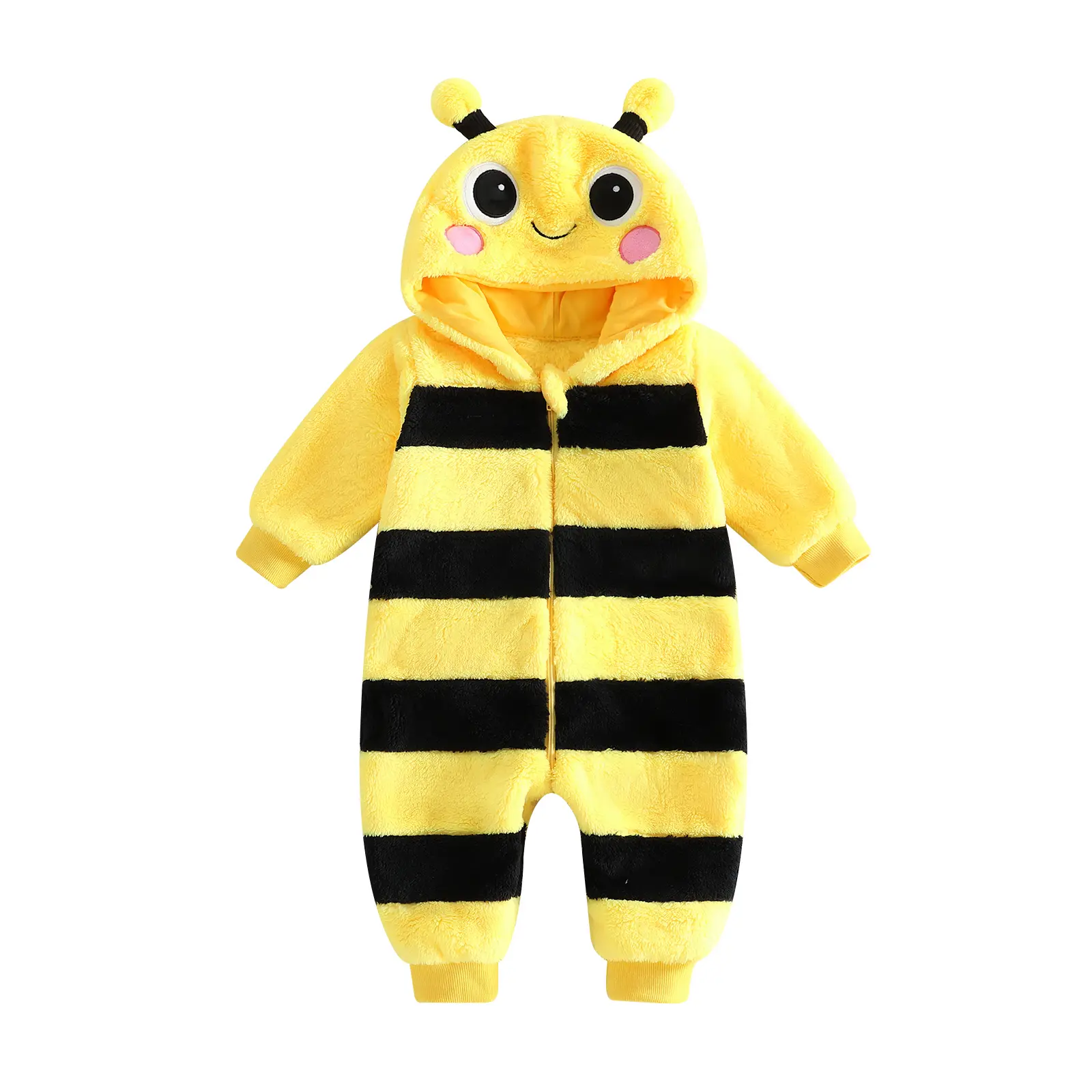 Baby Animal Jumpsuit with Hood Soft Warm Flannel Long Sleeve Romper Cartoon Bee Costume for Infant Boys Girls