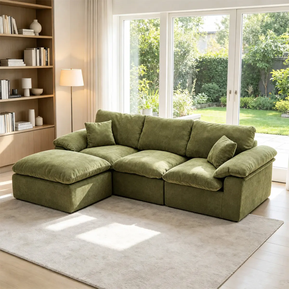 Aobtkel 102.3" L-Shaped Modular Sectional Sofa with Movable Ottoman, 4-Seater Boneless Cloud Couch with Deep Seats, Convertible Sofa Bed, High-Resilience Foam and Easy Tool-Free Setup for Living Room, Apartment and Lounge