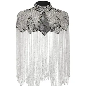 Delicate Beaded Shawl with Long Tassels Cloud Shoulder Wrap for Women Evening Gown Fashion Show Accessory